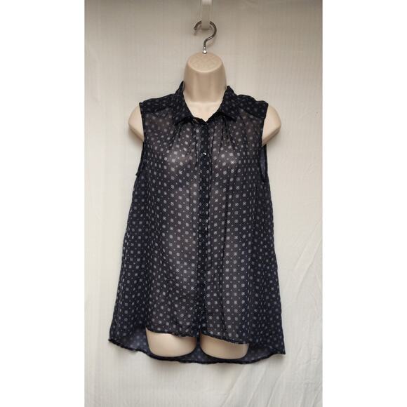 H&M Women Sleeveless Button Front Floral Sheer Blouse Size 8 Color Multi Black - Picture 2 of 6